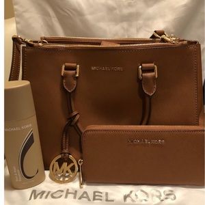 Tan & gold Sutton Michael Kors Satchel with wallet